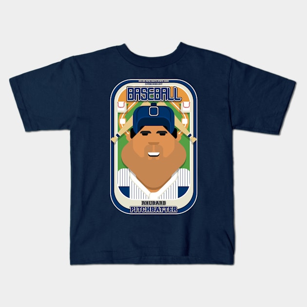 Baseball Blue Pinstripes - Rhubarb Pitchbatter - Seba version Kids T-Shirt by Boxedspapercrafts